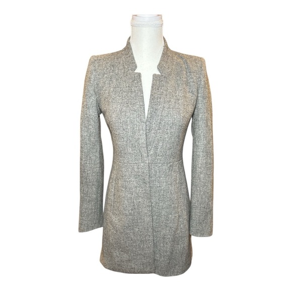 Zara Wool Frock Coat XS Gray Marl Inverted Lapel Winter Fall Overcoat Jacket - Picture 2 of 16